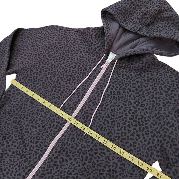 Fabletics Fleece Hooded Onesie Jumpsuit Womens Small Purple Black Leopard Print - Picture 9 of 11